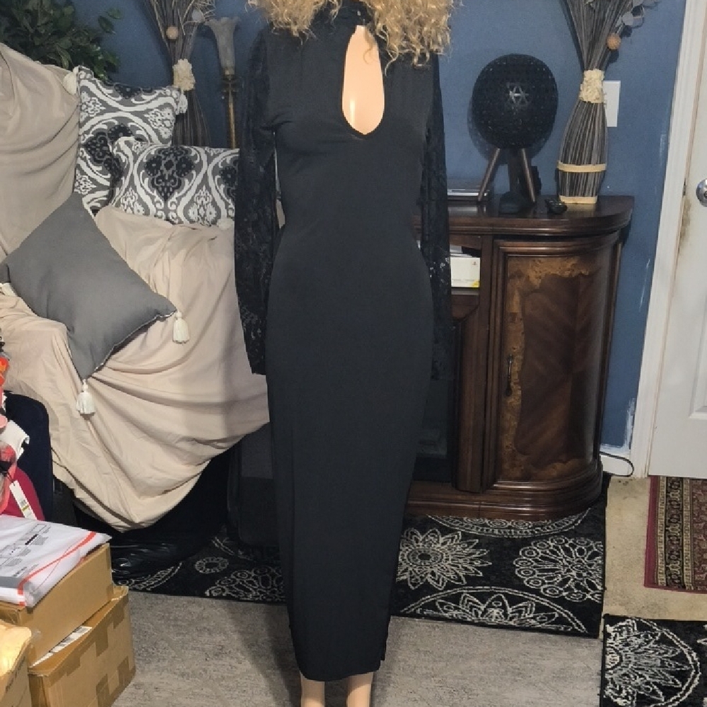 - Elegant Black Lace Sleeve Dress